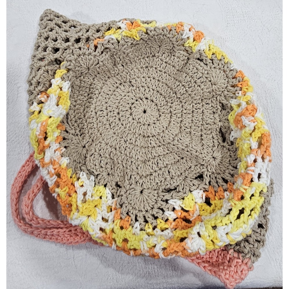Handmade Crochet Cotton Market Bag Tote Multicolor Slouchy Boho Beach Eco Friend - Picture 11 of 11